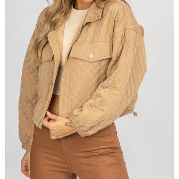 NEW FASCINATION quilted zip up jacket in beige - Picture 2 of 4